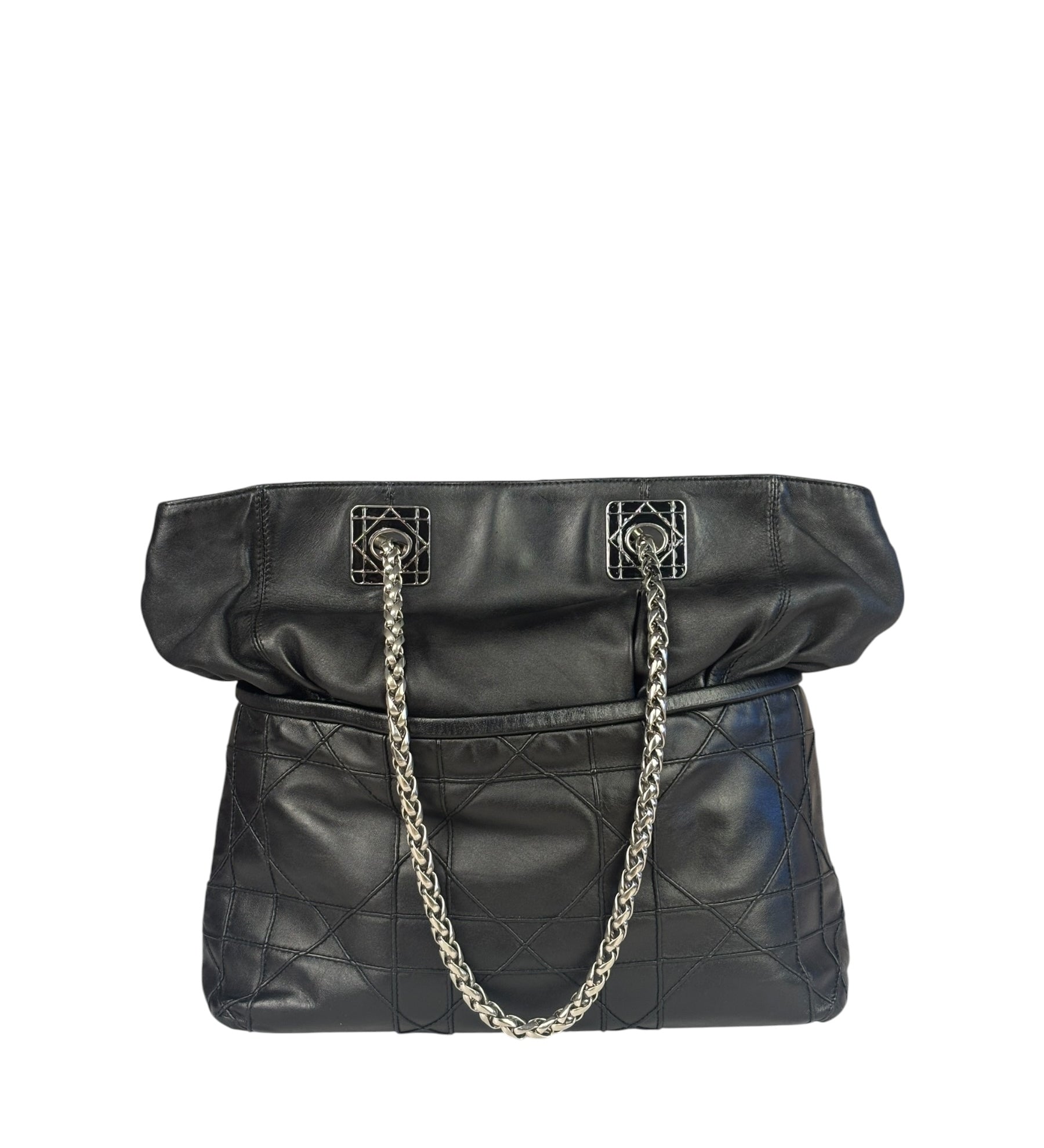 Christian Dior Black Leather Cannage Granville Chain Tote