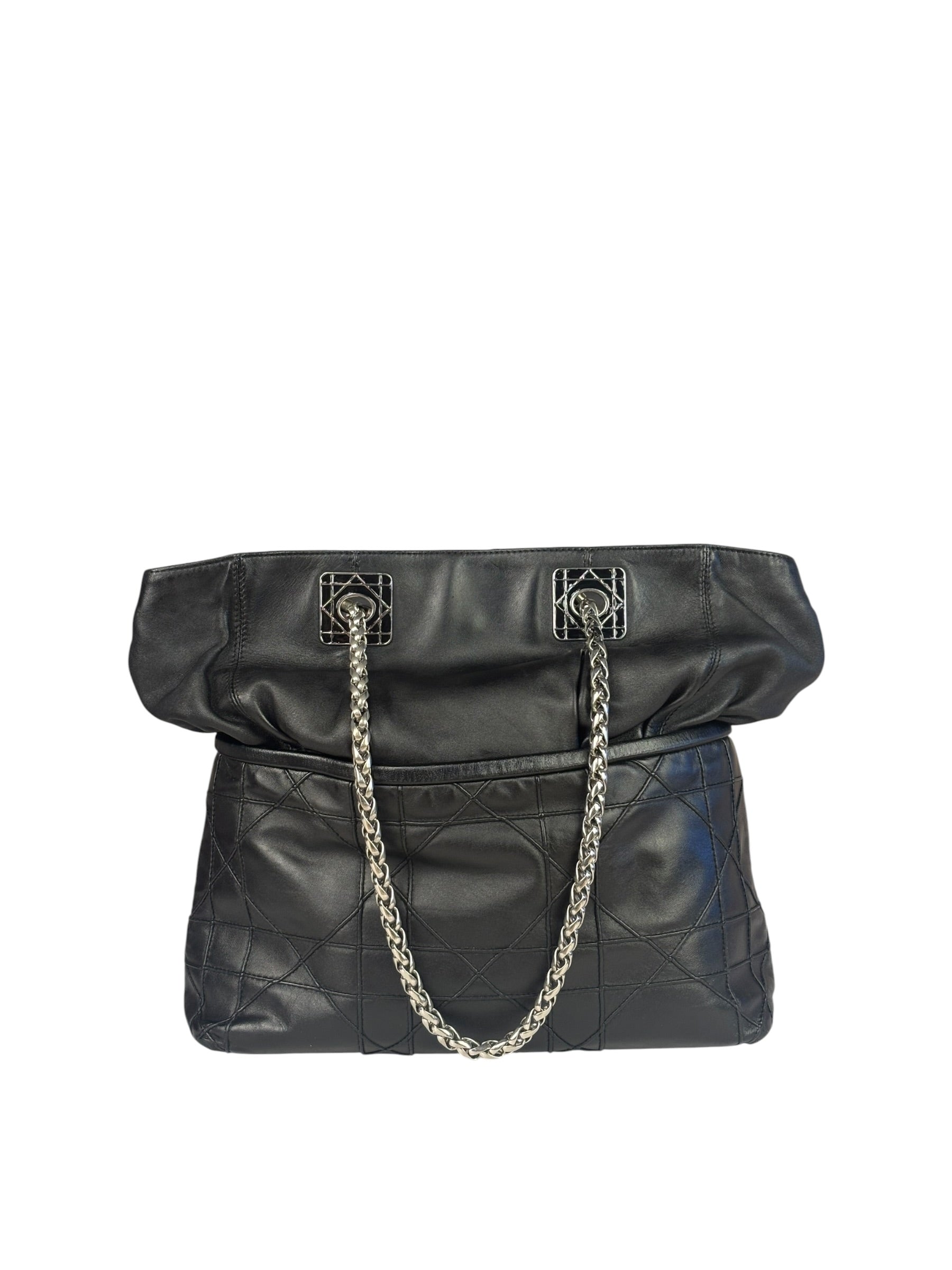 Christian Dior Black Leather Cannage Granville Chain Tote
