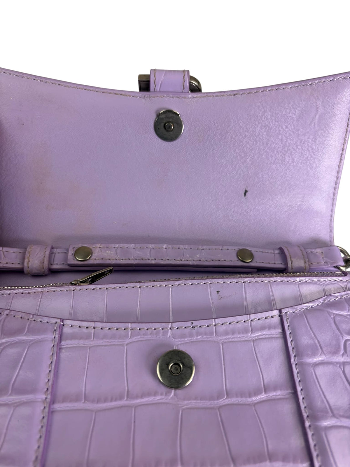 Balenciaga Purple Crocodile Embossed Leather Hourglass Wallet On Chain