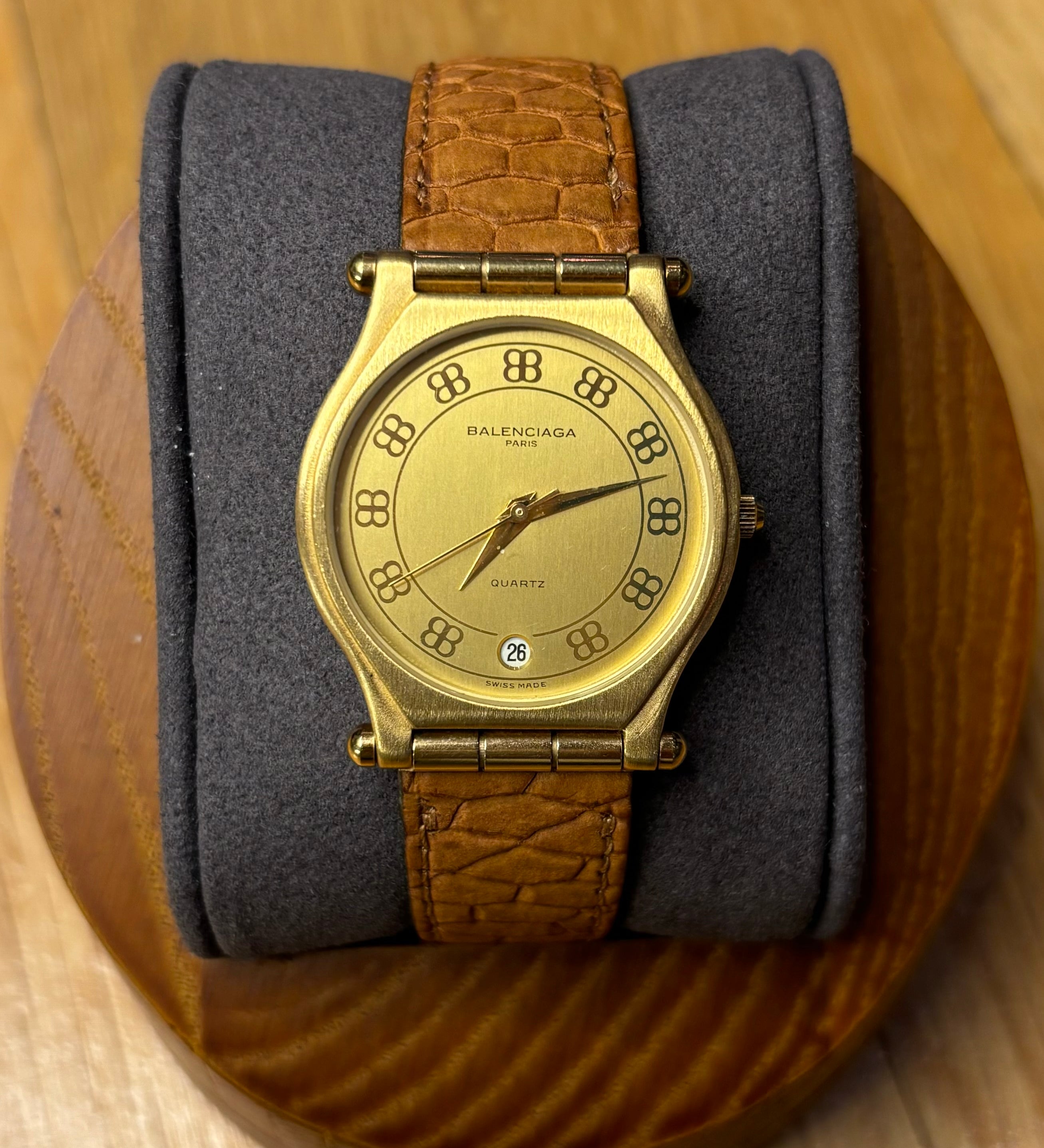 Balenciaga Gold Plated Champagne Dial Brown Leather Strap