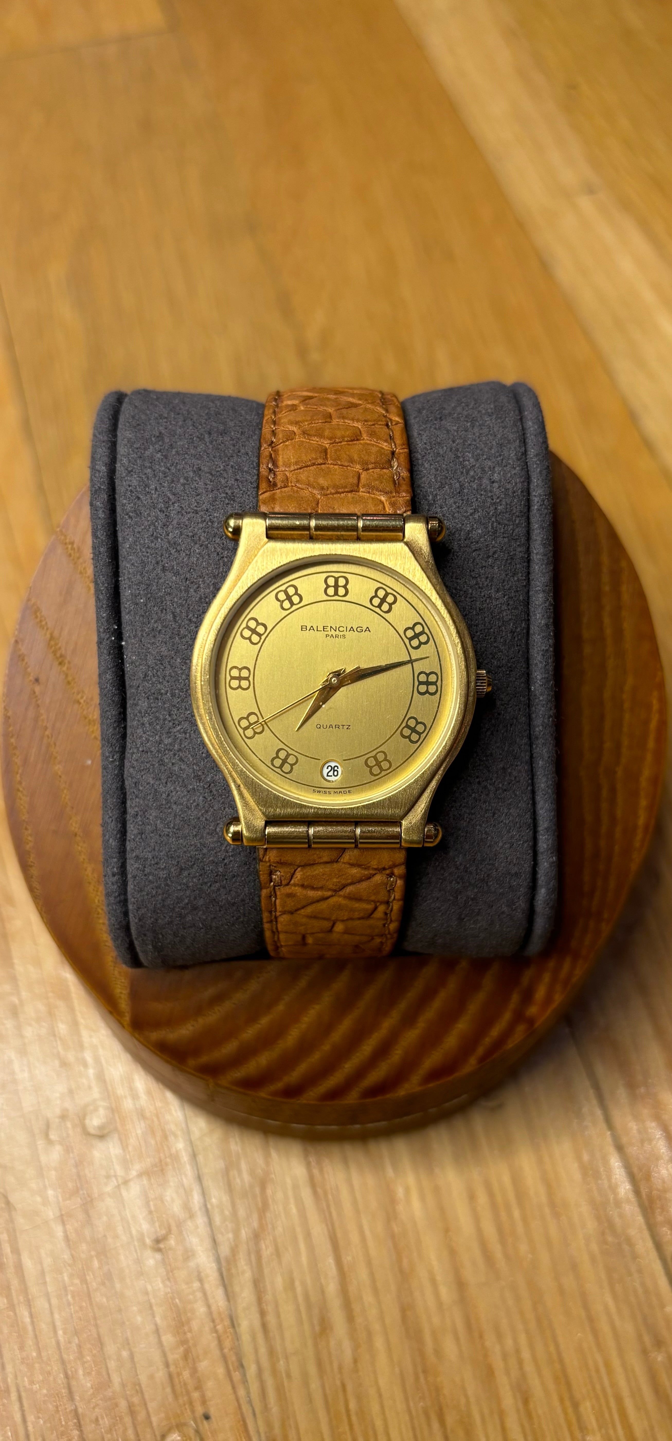 Balenciaga Gold Plated Champagne Dial Brown Leather Strap