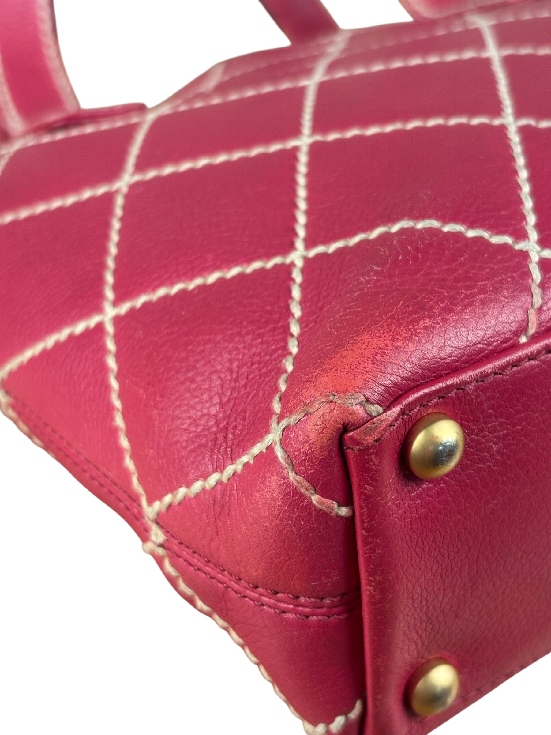 Chanel Vintage Pink Leather Wild Stitch Surpique Tote Bag