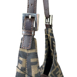 Fendi Brown Leather Trim Zucca Hobo Baguette