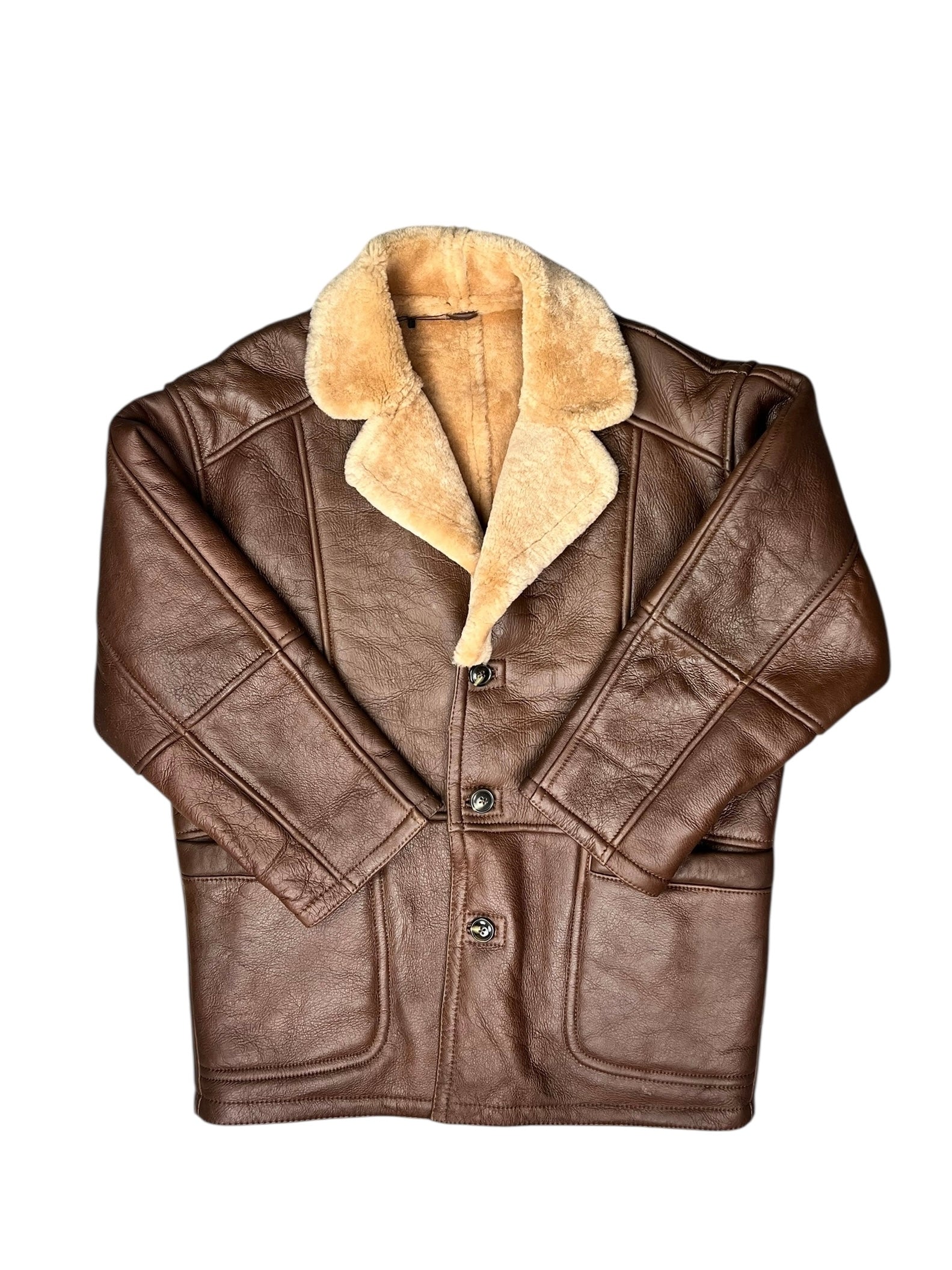 Vintage Leather Fur Lined Long Coat