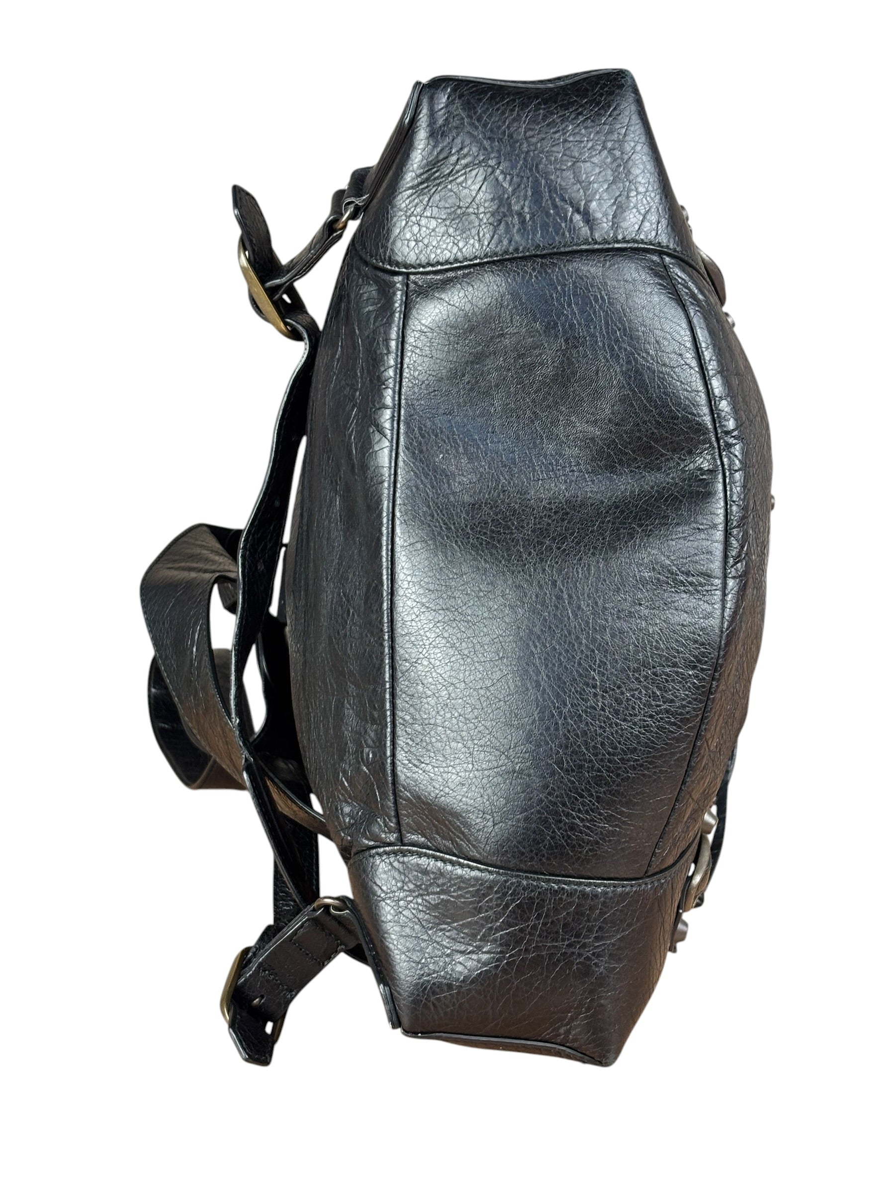 Balenciga Black Leather Classic Traveler Backpack