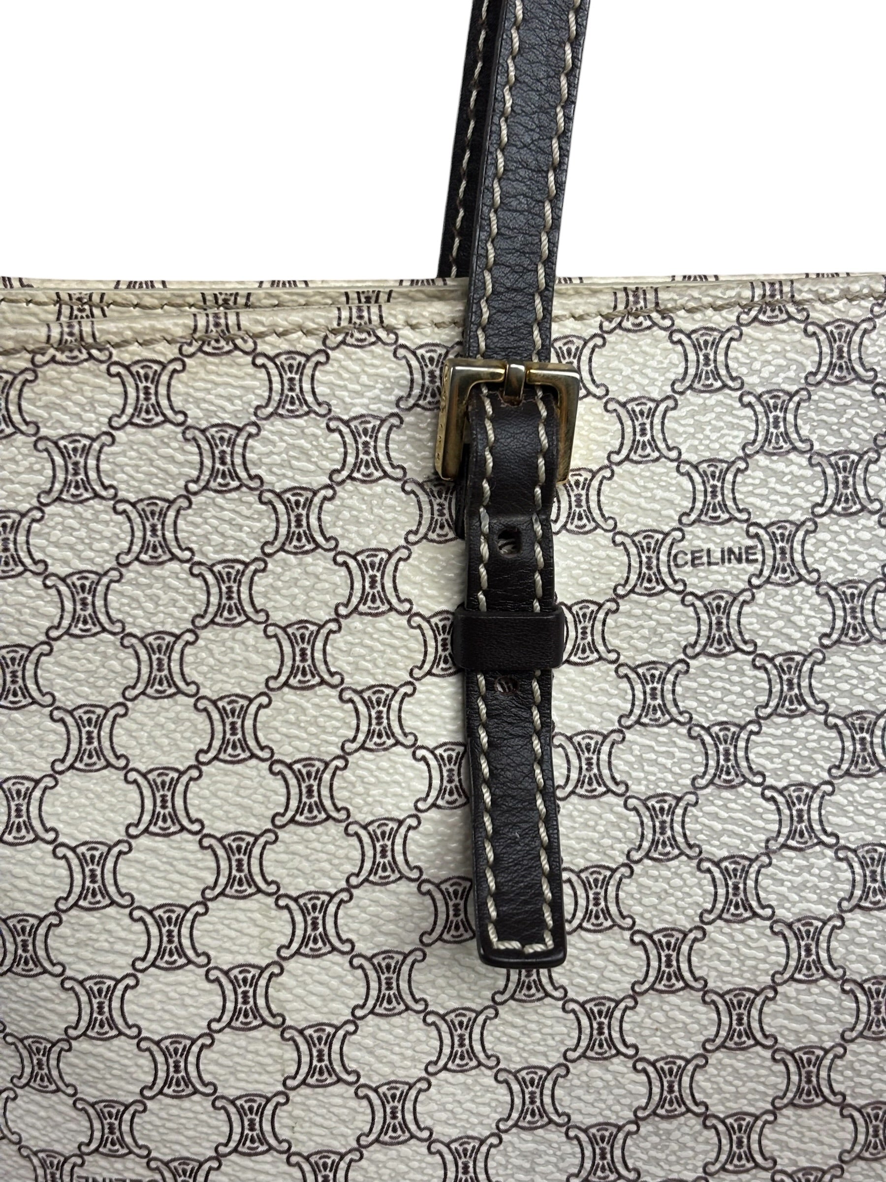 Celine White Macadam Coated Canvas Tote Bag