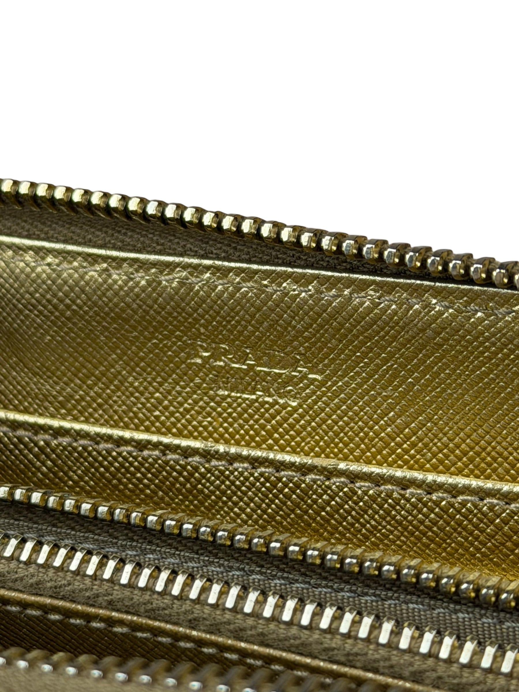 Prada Metallic Gold Saffiano Leather Zip-Around Wallet
