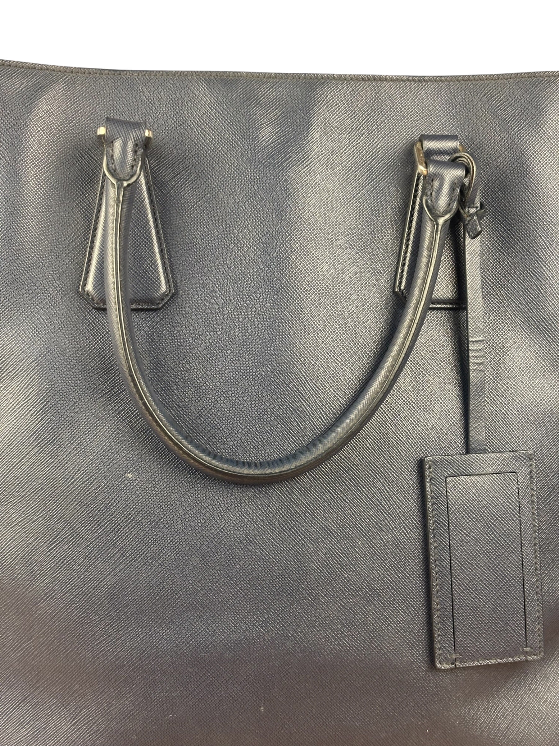 Prada Navy Blue Saffiano Leather Vertical Tote Bag