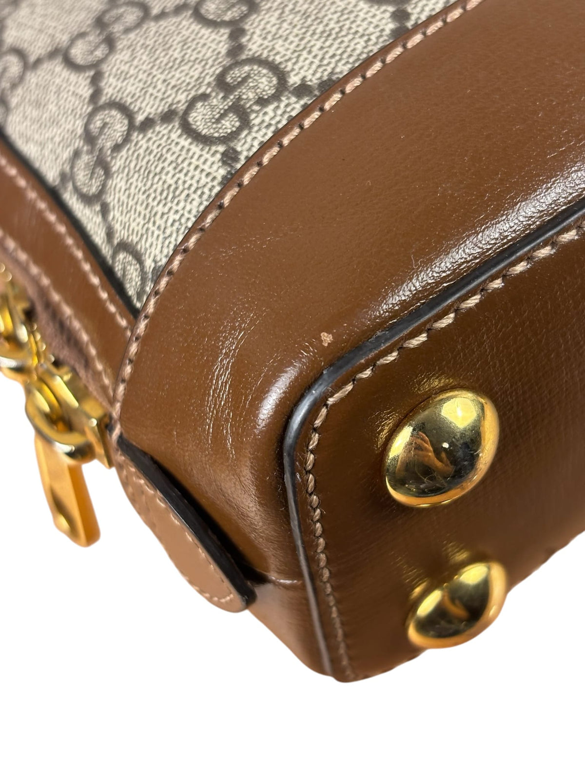 Gucci Brown Leather GG Horsebit Small Top Handle Bag 1955