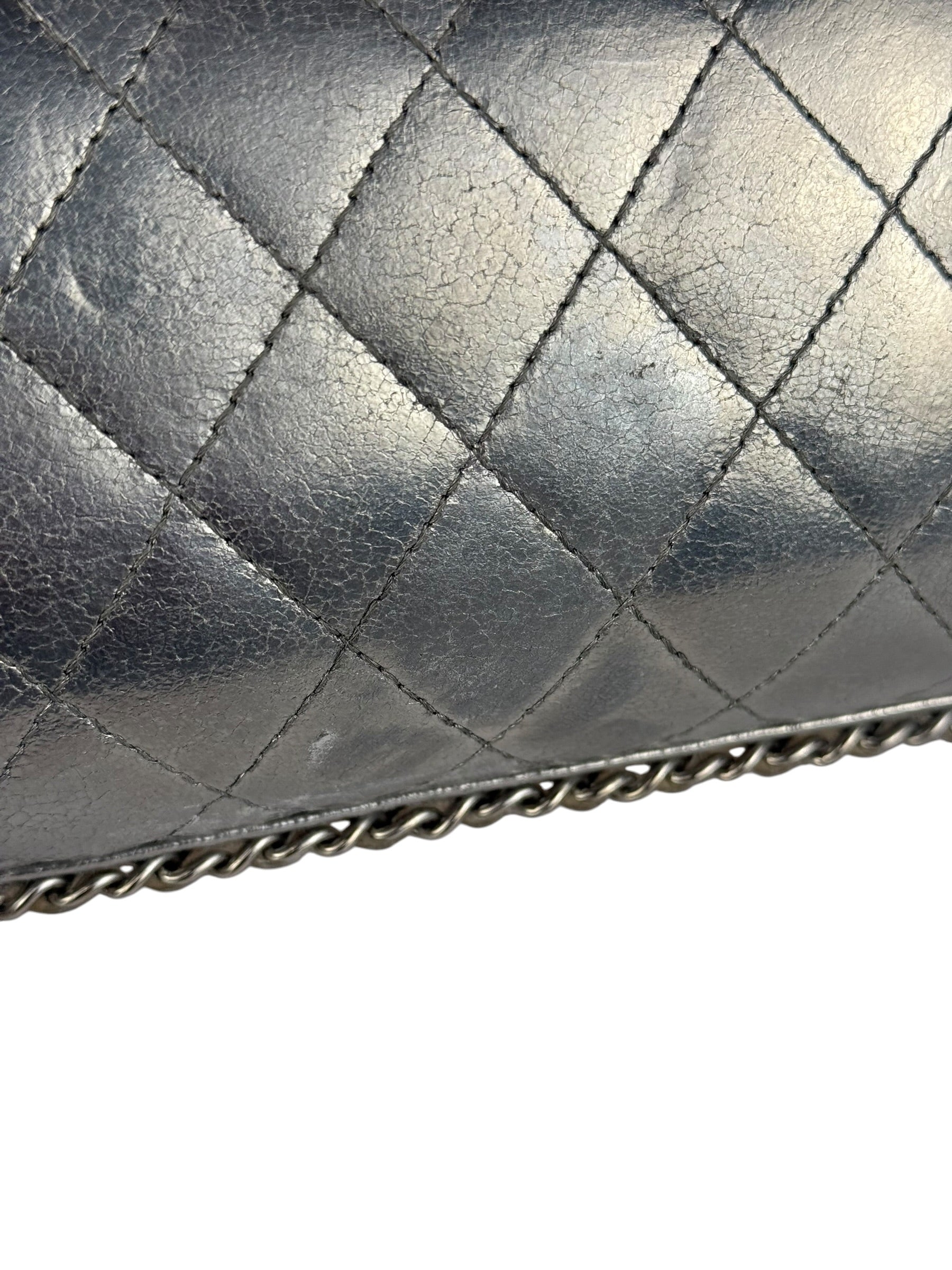 Chanel Metallic Silver Quilted Chain Around Clutch Shoulder Bag 2011