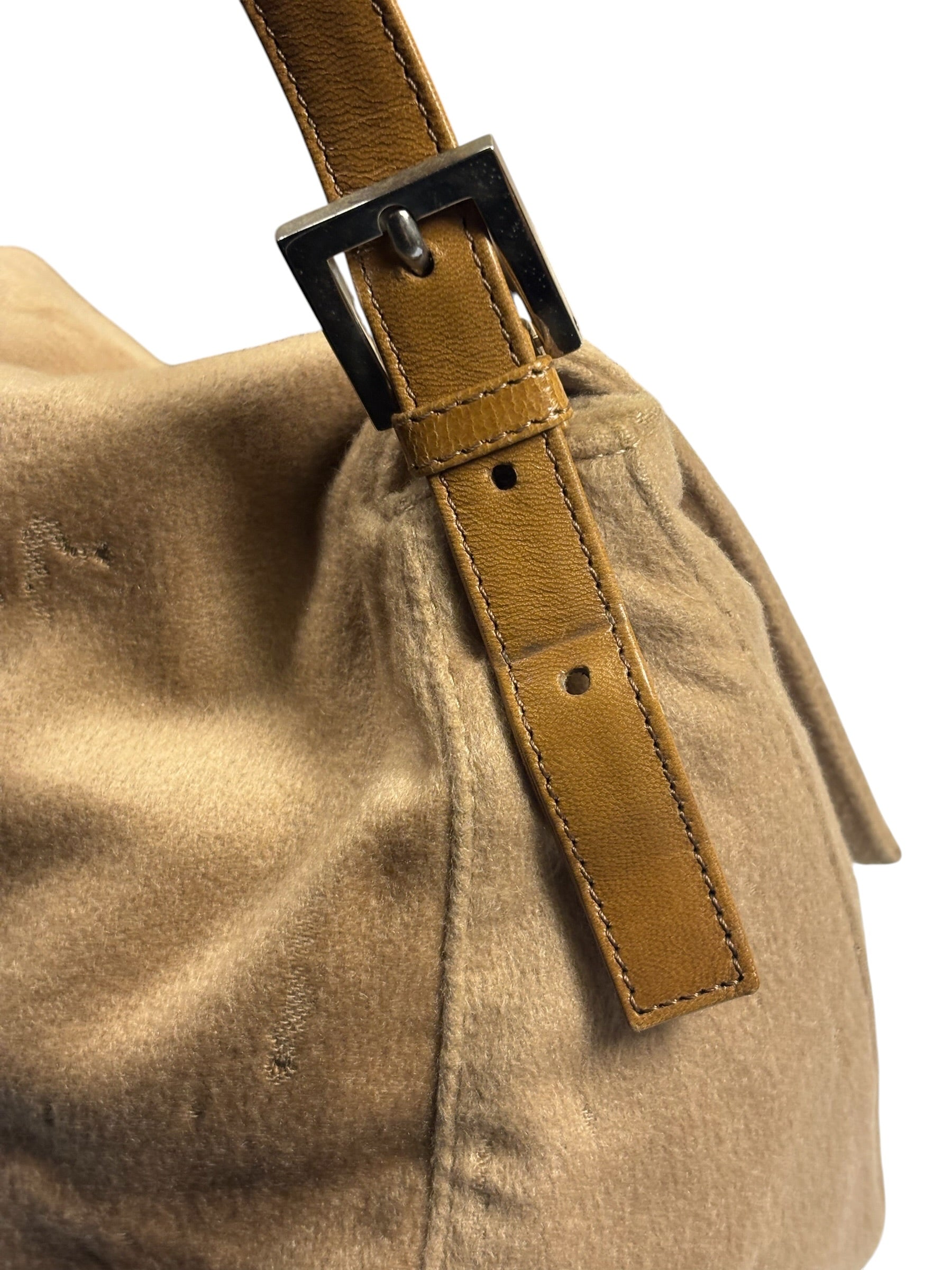 Fendi Brown Leather Trim/Wool Mamma Baguette
