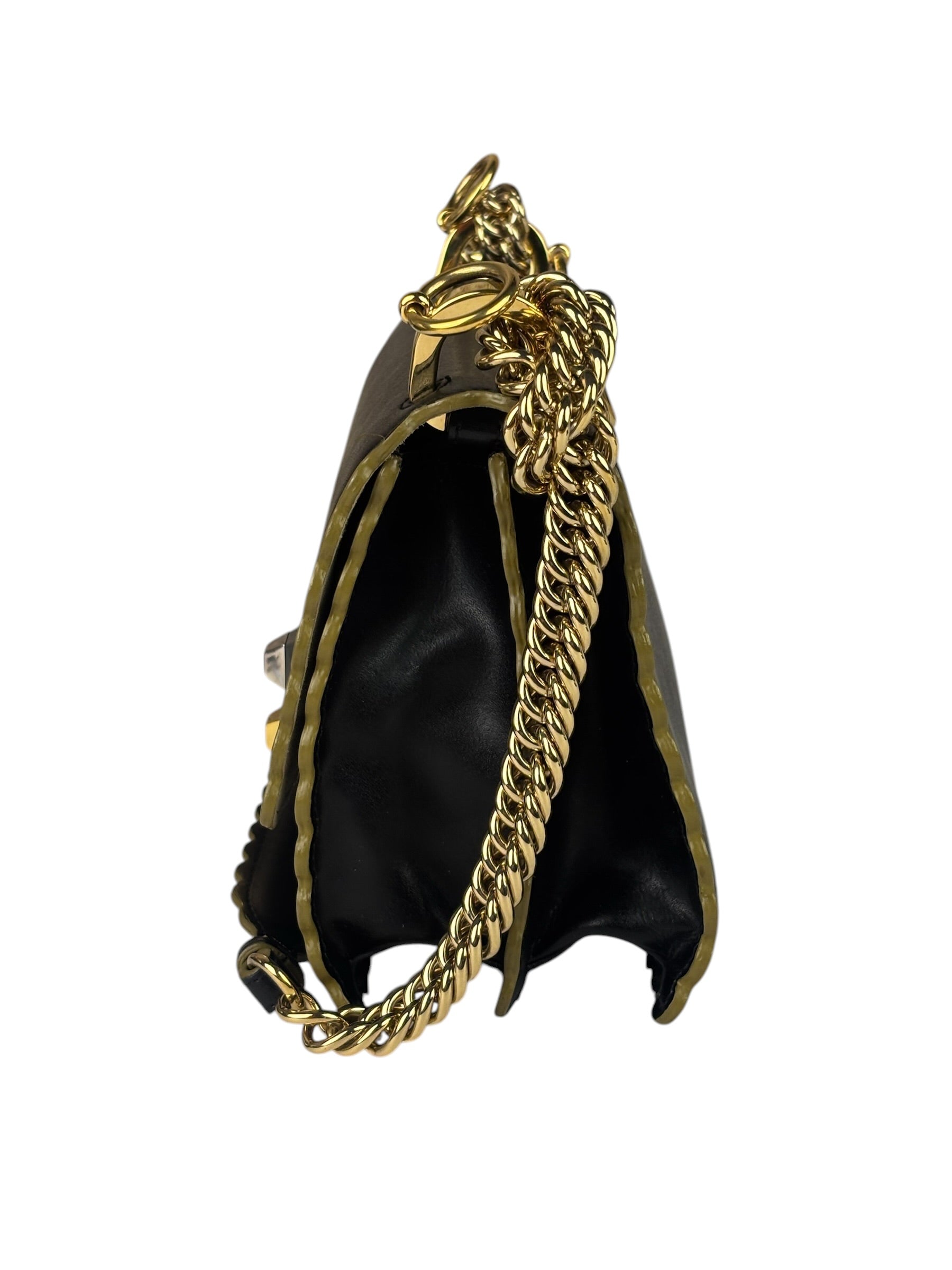 Fendi Black Leather Kan I Scallop Edge Flap Bag