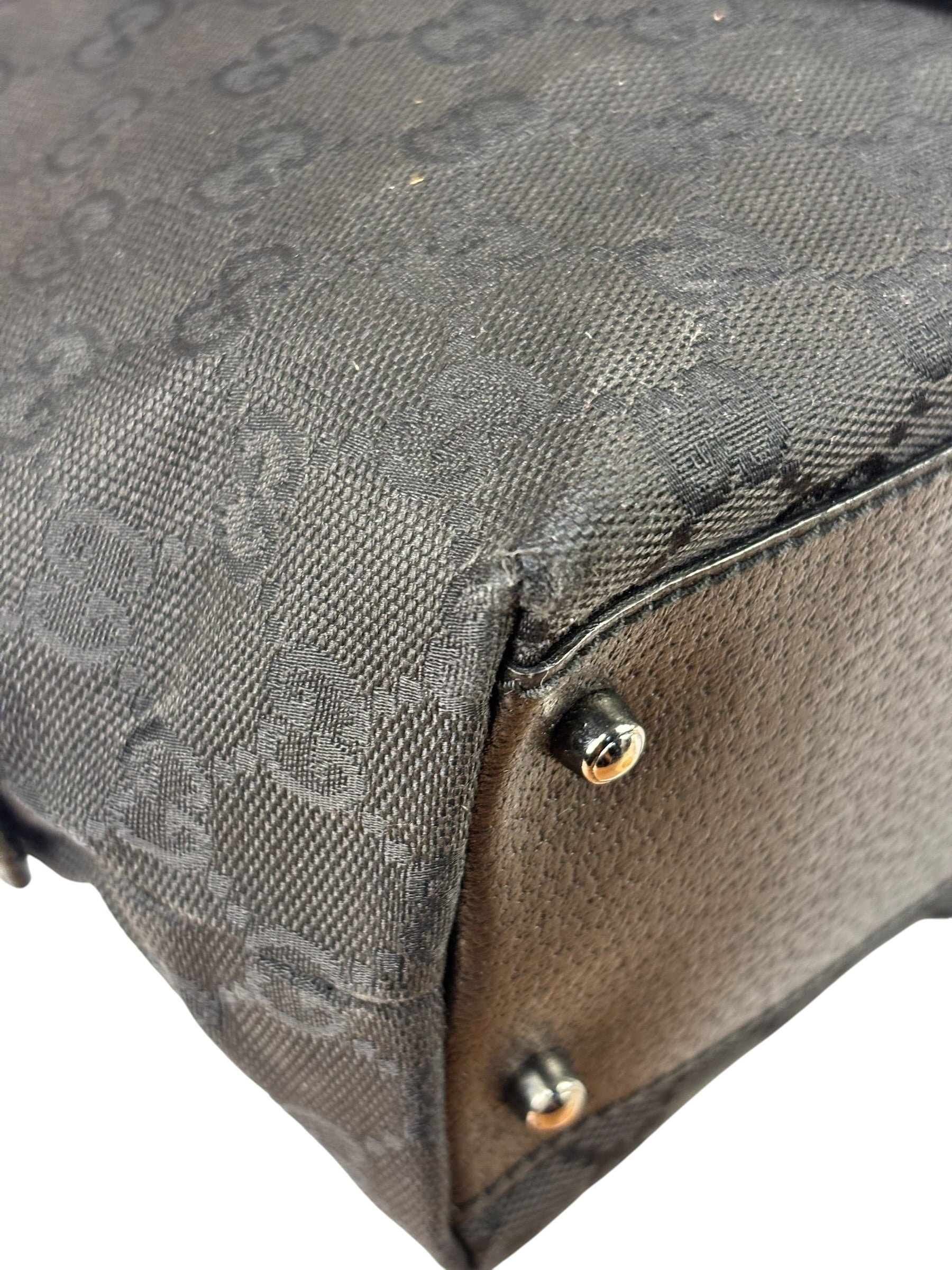 Gucci Black Leather Trim GG Top Handle Bag