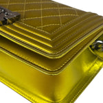 Chanel Metallic Yellow Quilted Patent Leather Mini Boy Flap Bag 2014