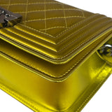 Chanel Metallic Yellow Quilted Patent Leather Mini Boy Flap Bag 2014