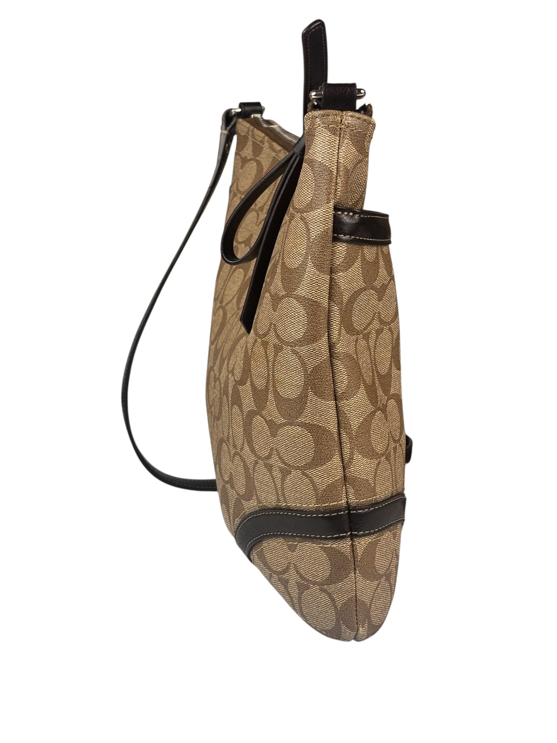 Coach Brown Leather Trim Signature Peyton File Crossbody