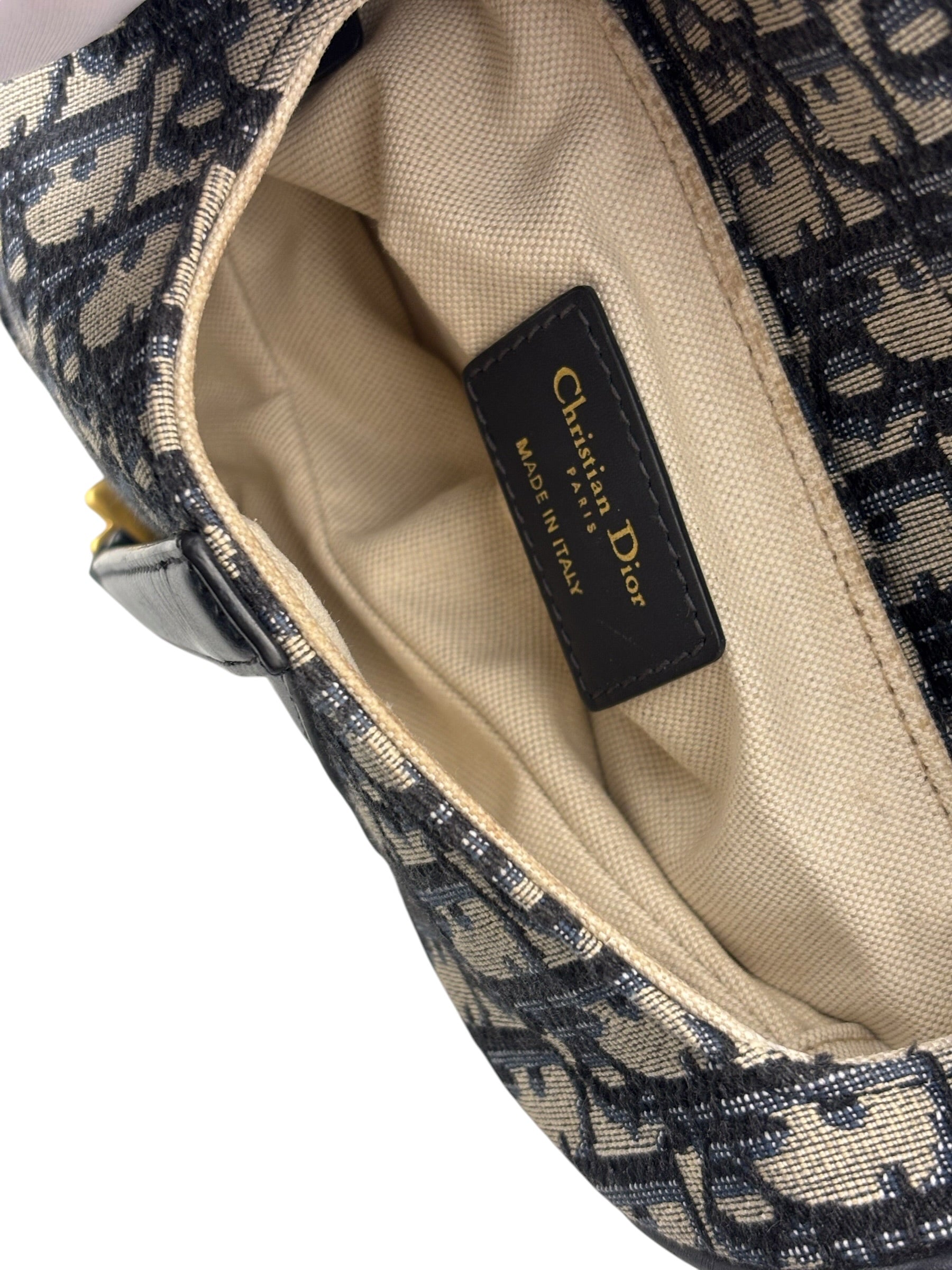 Christian Dior Navy Leather Trim Oblique Saddle Handbag