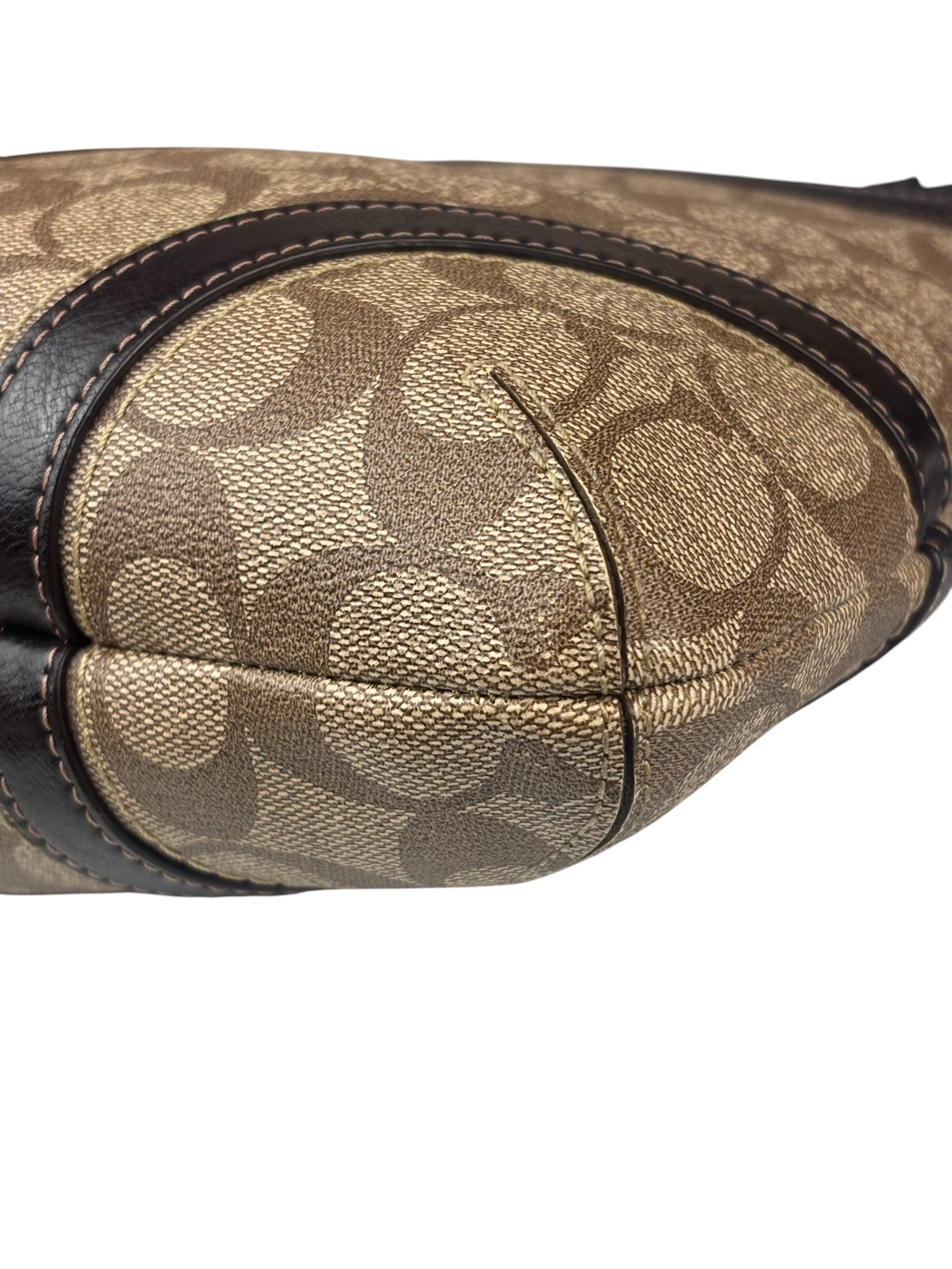 Coach Brown Leather Trim Signature Peyton File Crossbody