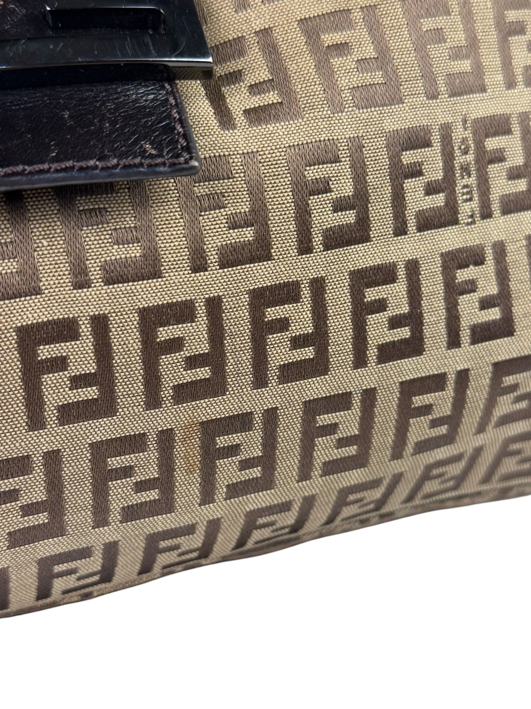 Fendi Brown Leather Trim Zucca Mamma Baguette