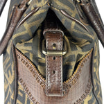Fendi Vintage Brown Leather Trim Zucca De Jour Media Tote