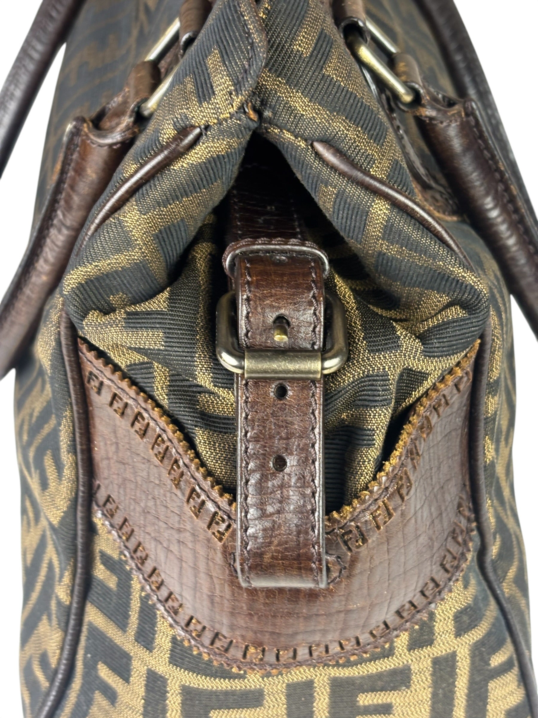 Fendi Vintage Brown Leather Trim Zucca De Jour Media Tote
