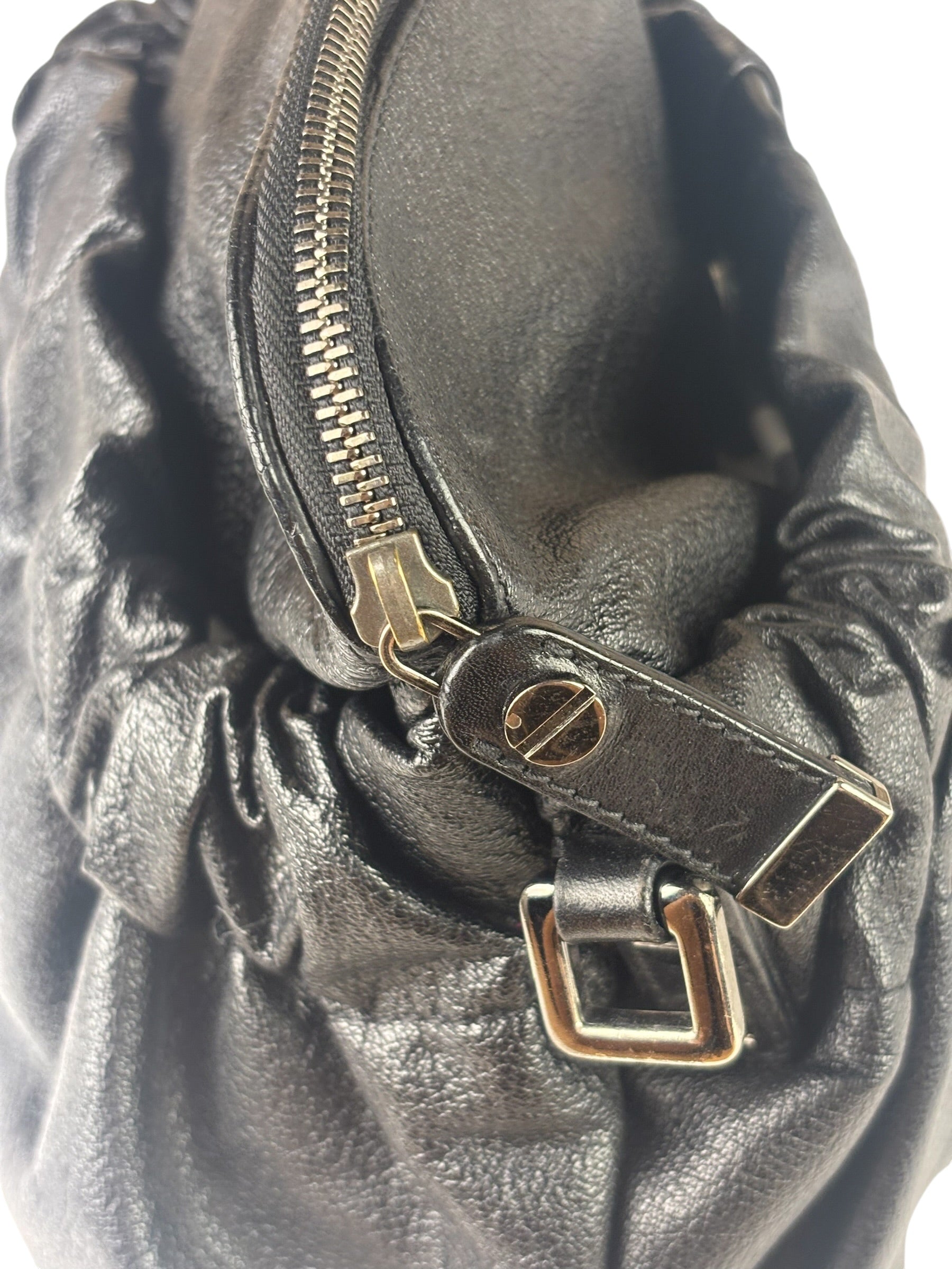 Burberry Black Ruched Leather Curzon Satchel Crossbody Bag