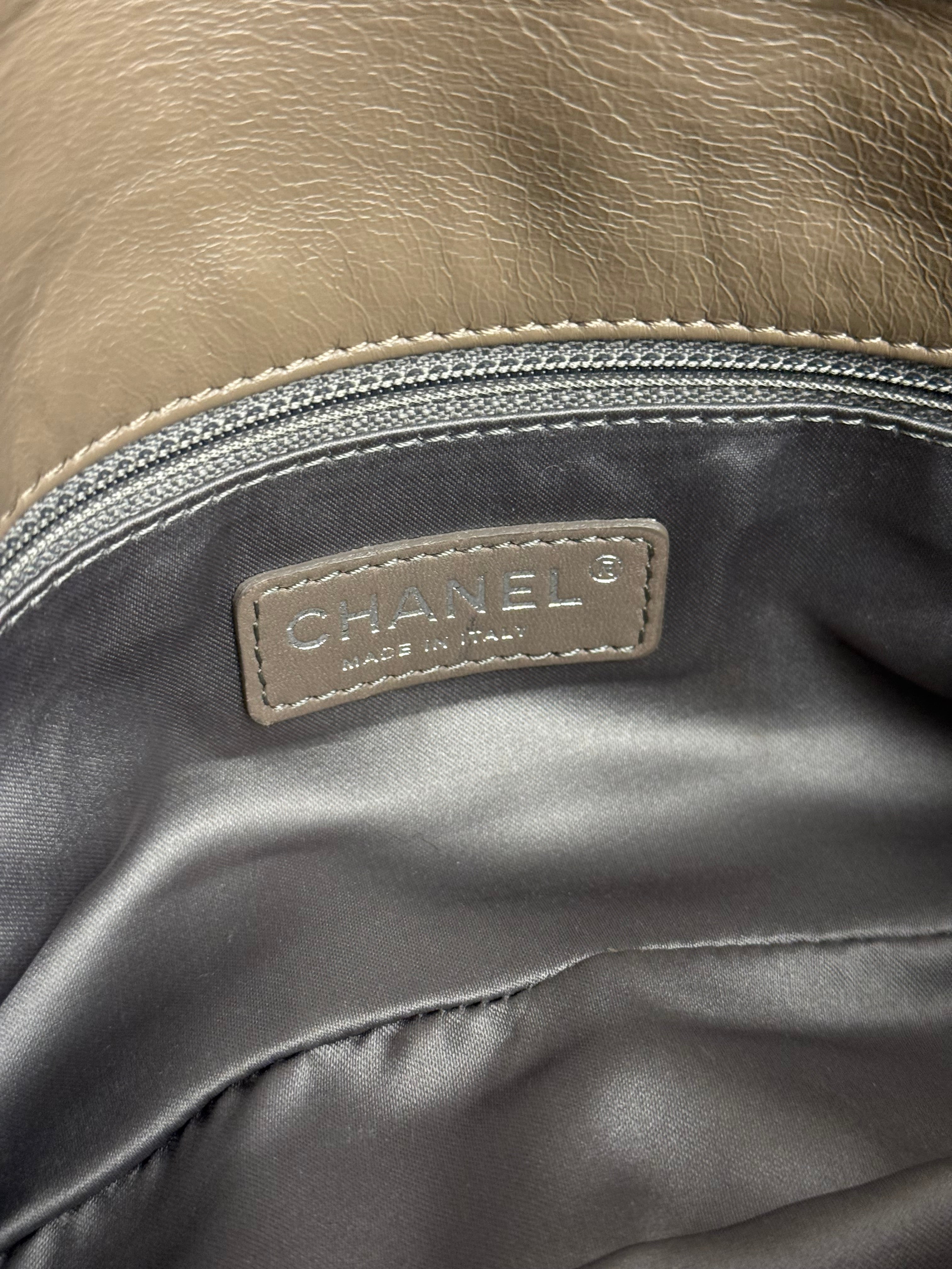 Chanel Taupe Leather Funny Tweed Fringe Flap Bag 2010