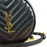 Saint Laurent Round Vinyle Quilted Shoulder Bag Black