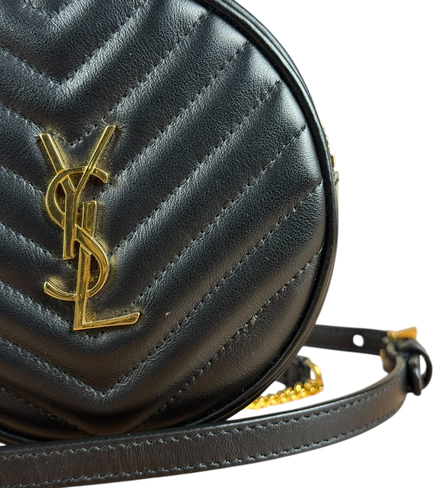 Saint Laurent Round Vinyle Quilted Shoulder Bag Black