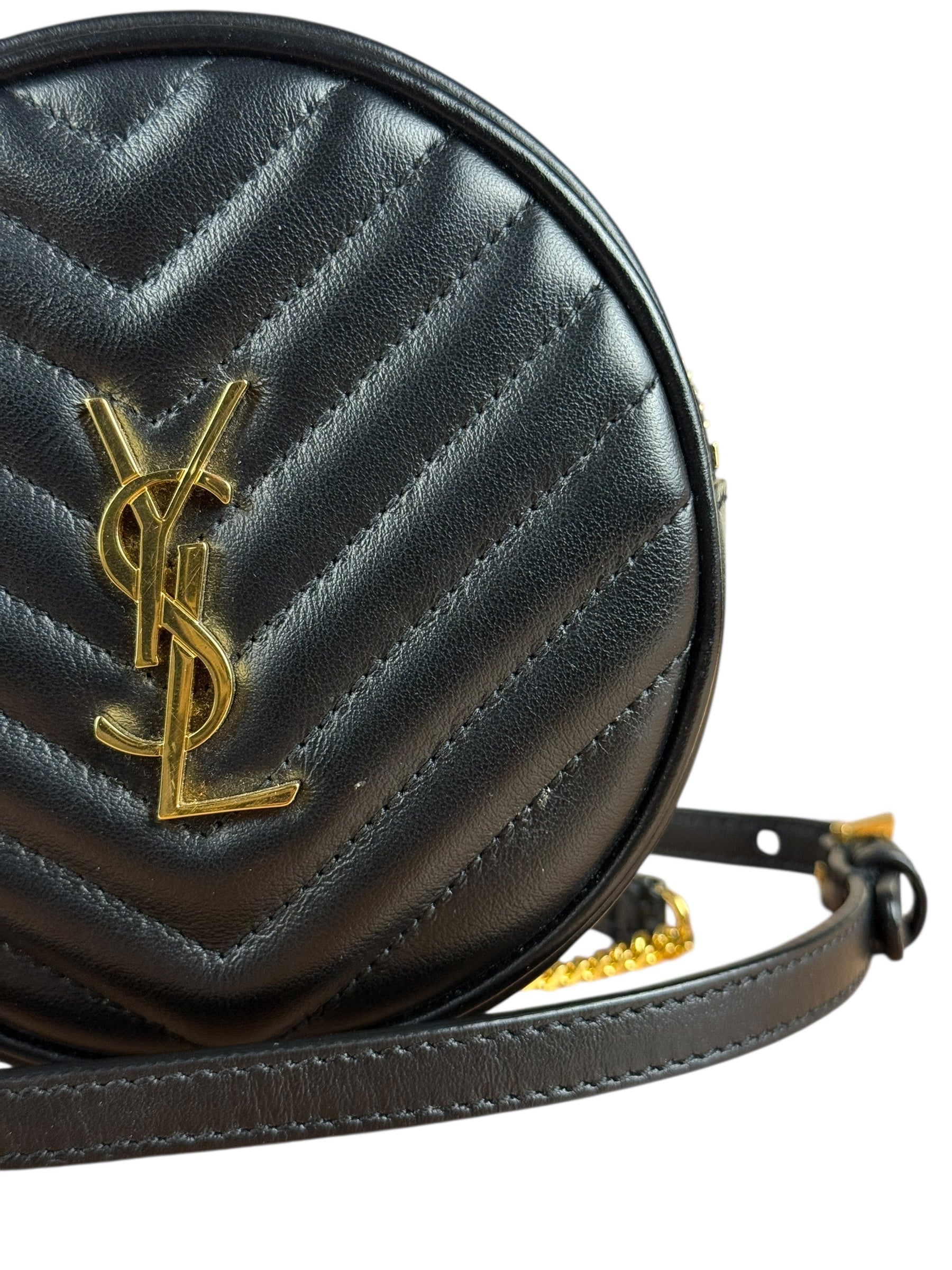 Saint Laurent Round Vinyle Quilted Shoulder Bag Black
