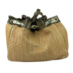 Gucci Brown Snakeskin Trim Large Raffia Positano Tote