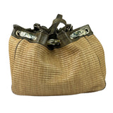 Gucci Brown Snakeskin Trim Large Raffia Positano Tote