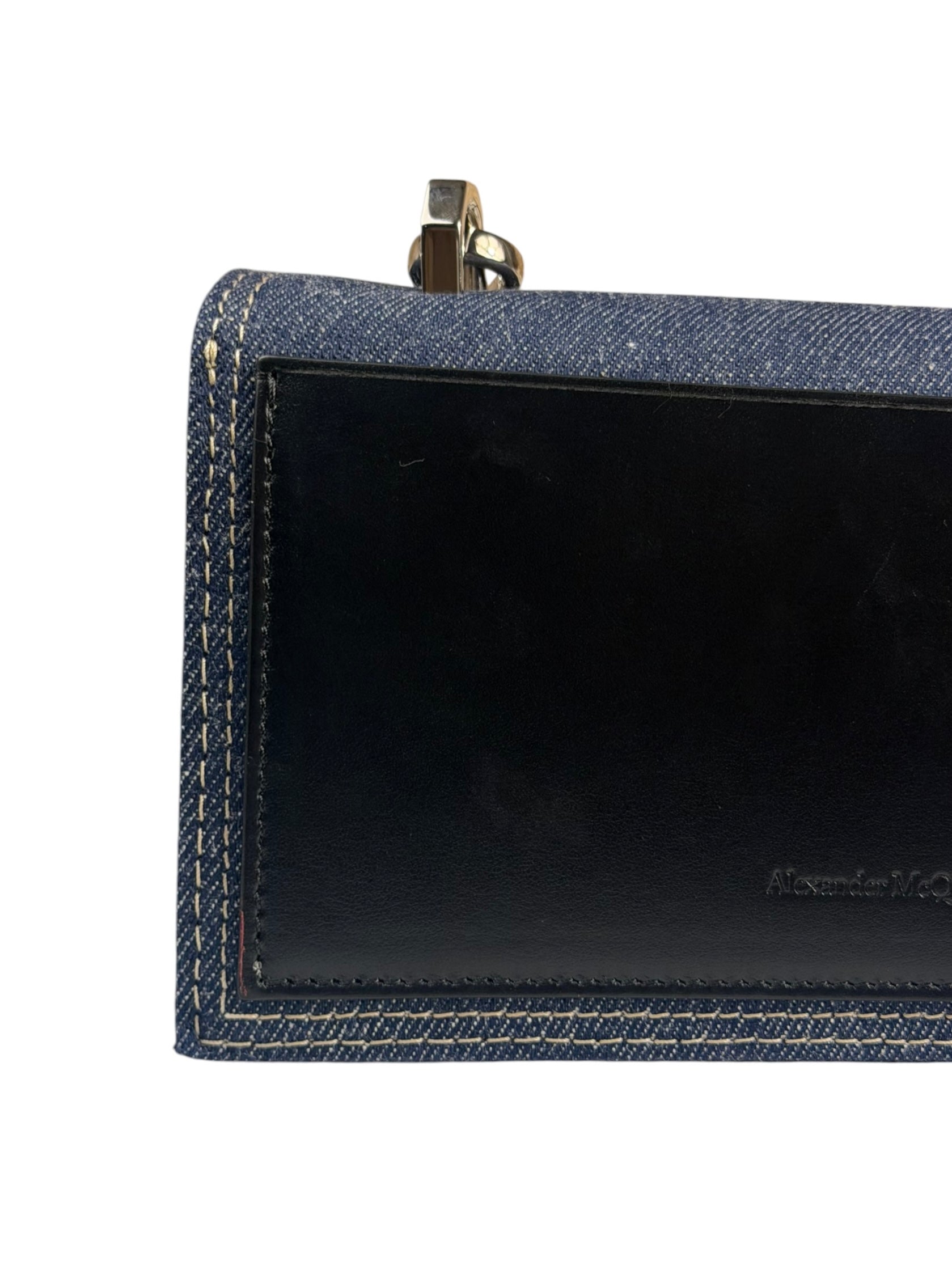 Alexander McQueen Denim Jeweled Knuckle Shoulder Bag