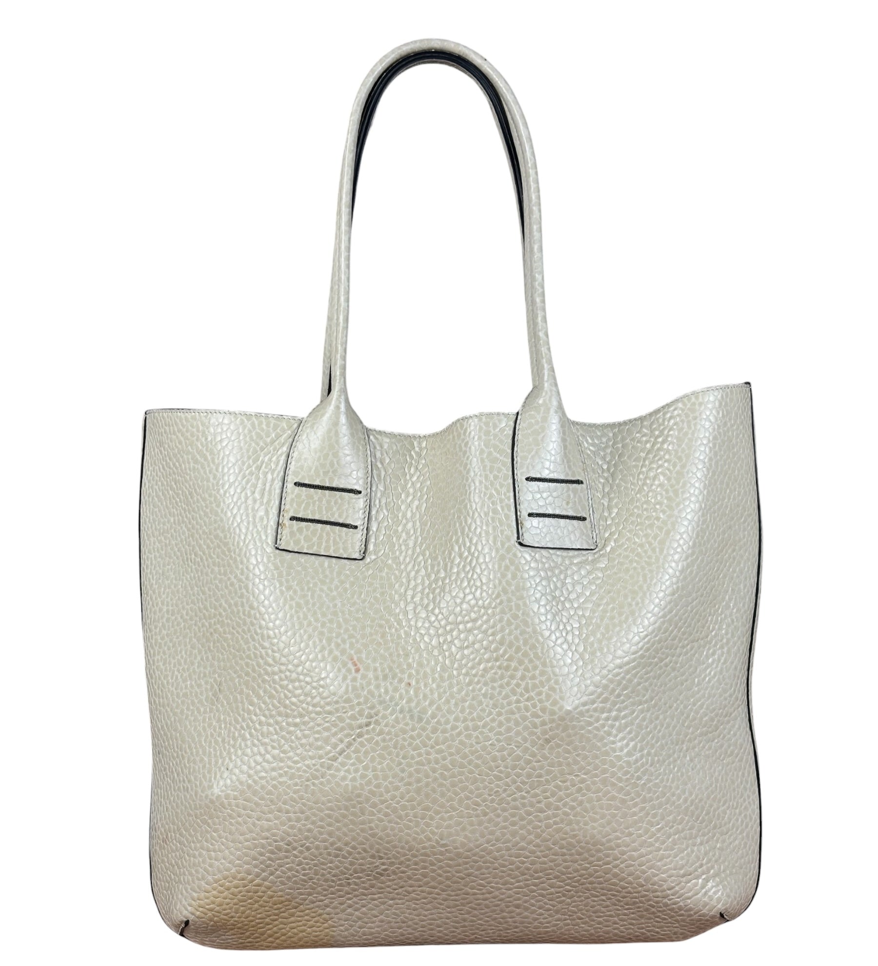 Brunello Cucinelli Ivory Grained Leather Tote Bag
