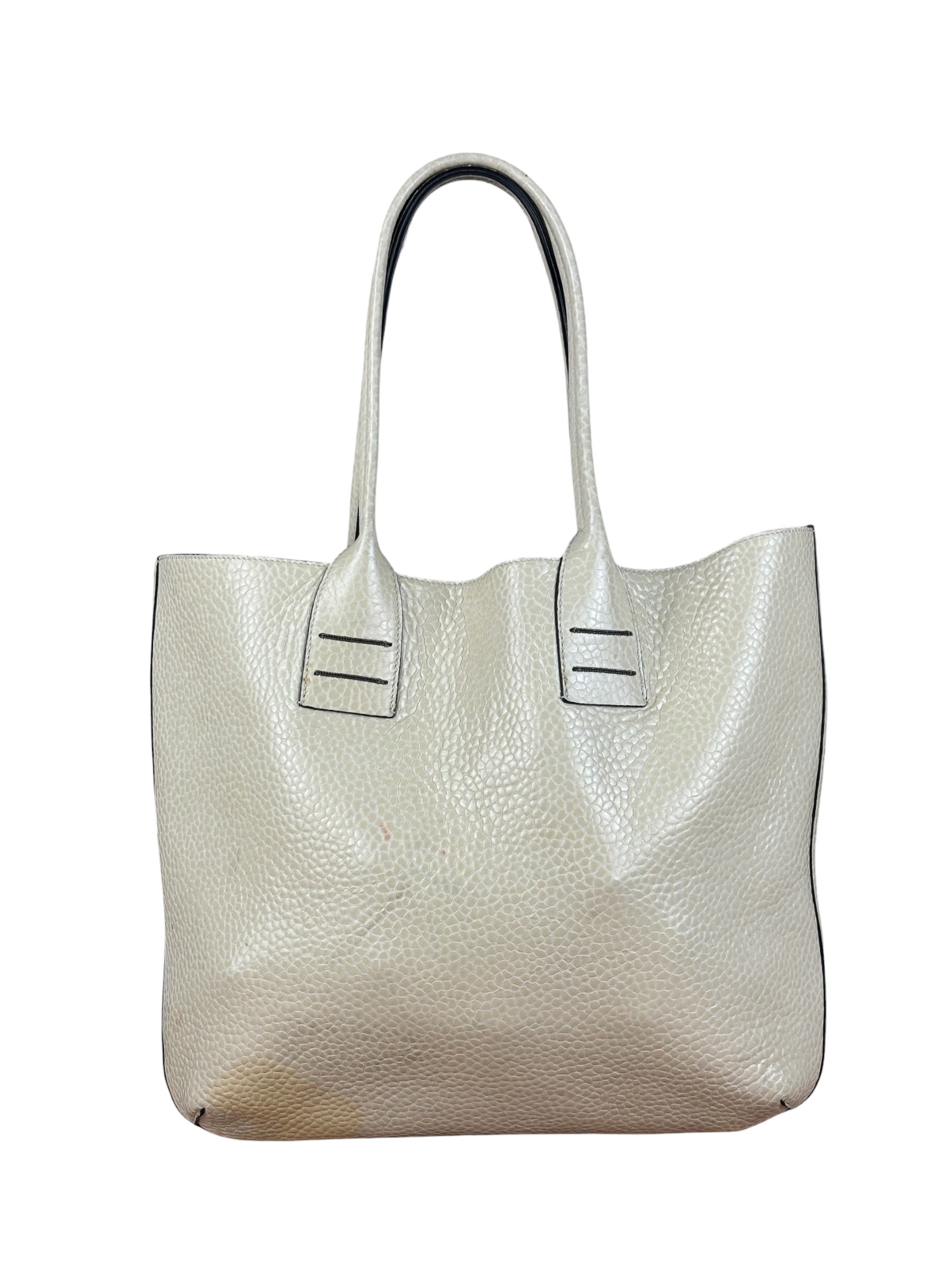Brunello Cucinelli Ivory Grained Leather Tote Bag
