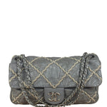 Chanel Grey Leather Ultra Stitch Classic Flap Shoulder Bag 1990