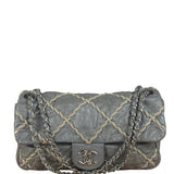 Chanel Grey Leather Ultra Stitch Classic Flap Shoulder Bag 1990