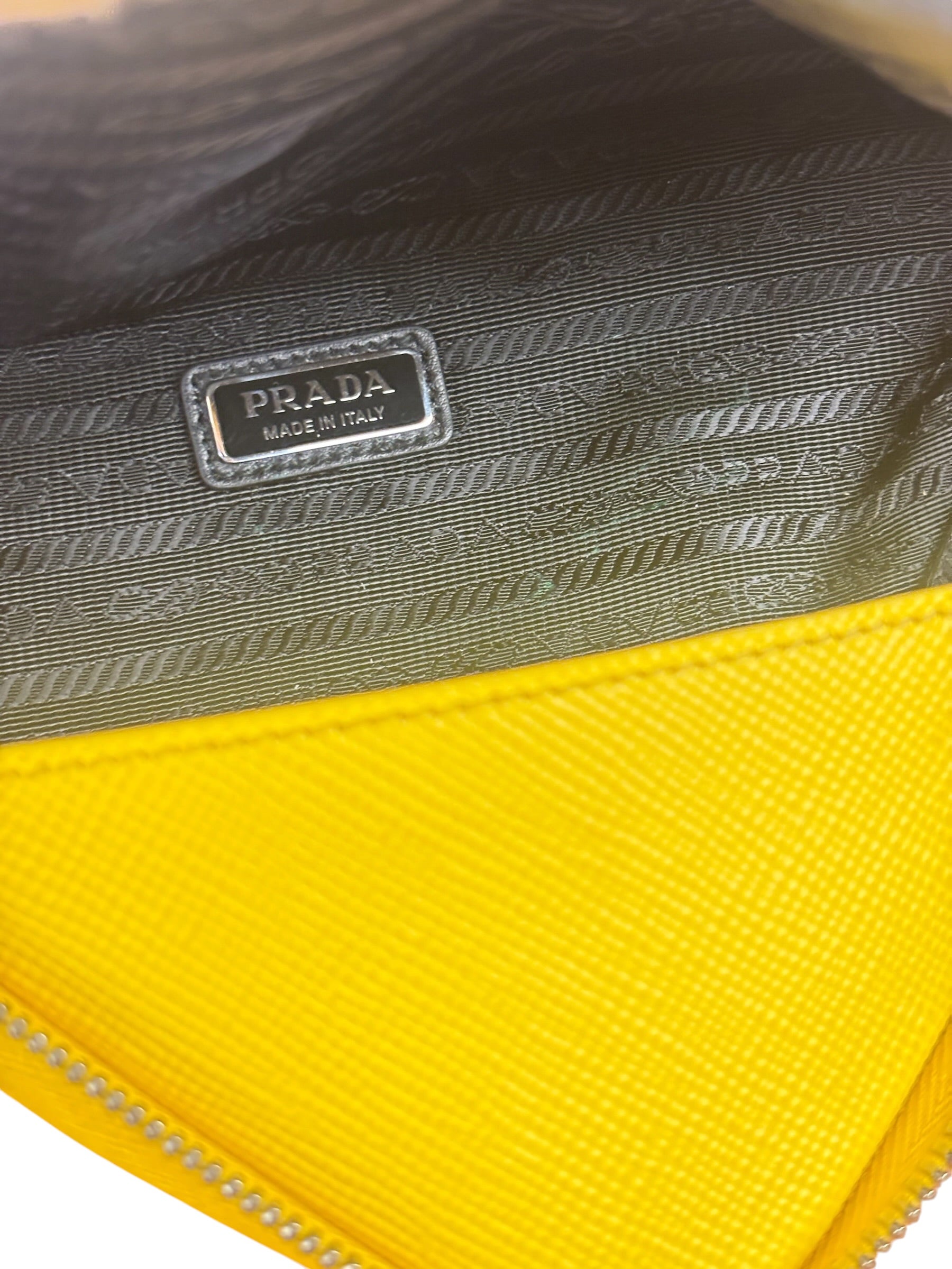 Prada Yellow Saffiano Leather Triangle Shoulder Bag