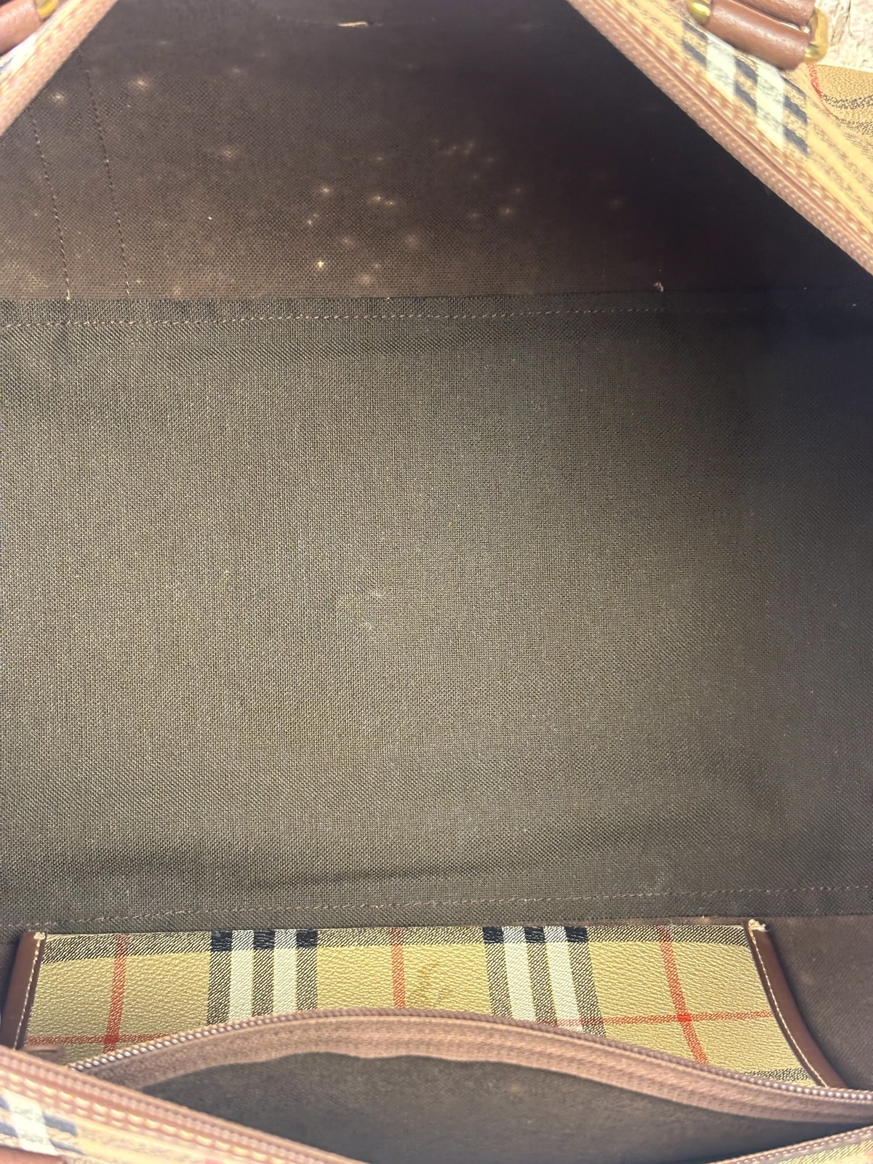 Burberry Beige/Brown Leather House Check Boston Bag