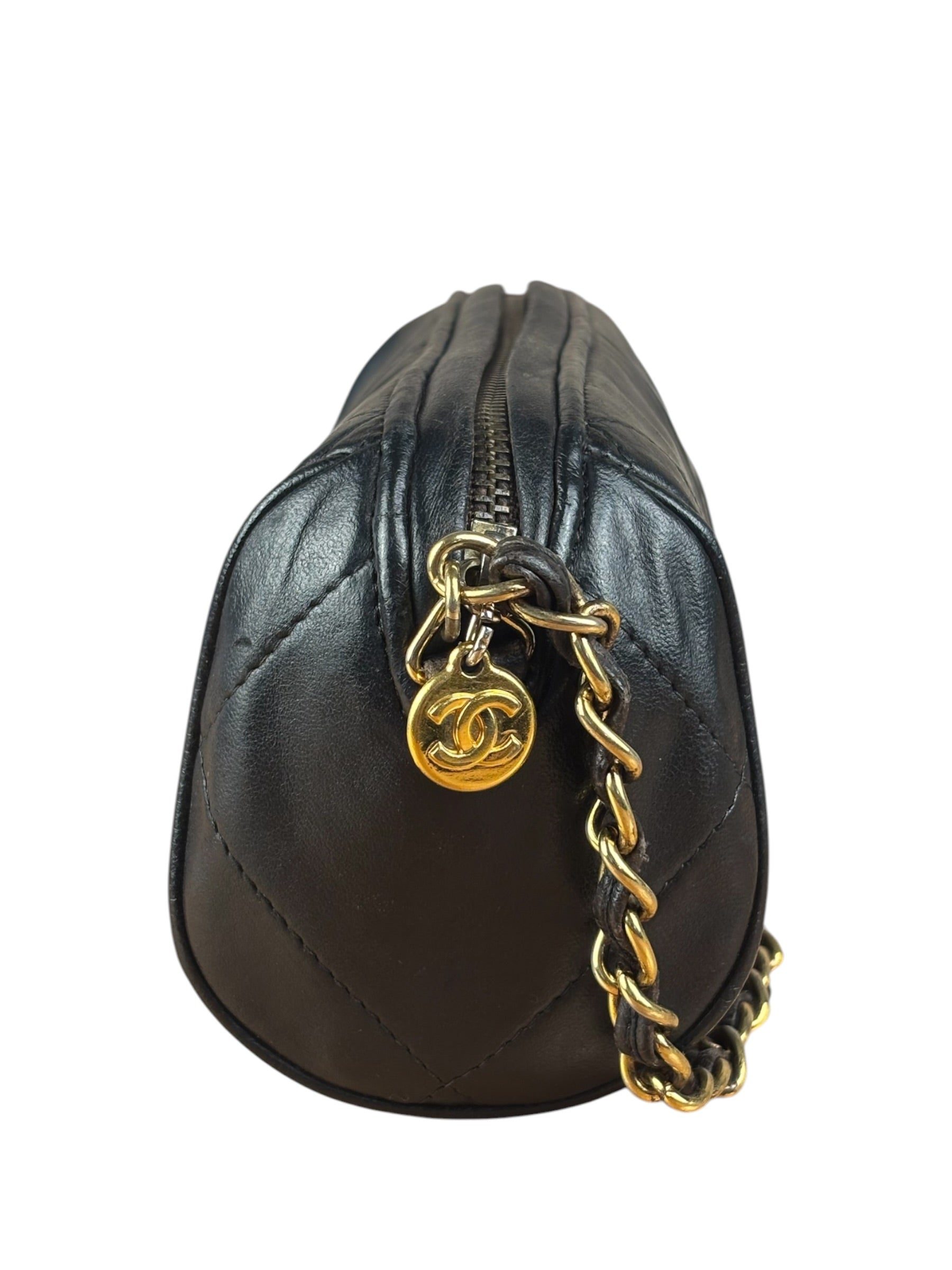 Chanel Black Quilted Leather CC Tassel Barrel Mini Chain Bag
