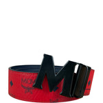 MCM Red Leather Anagram M Buckle belt