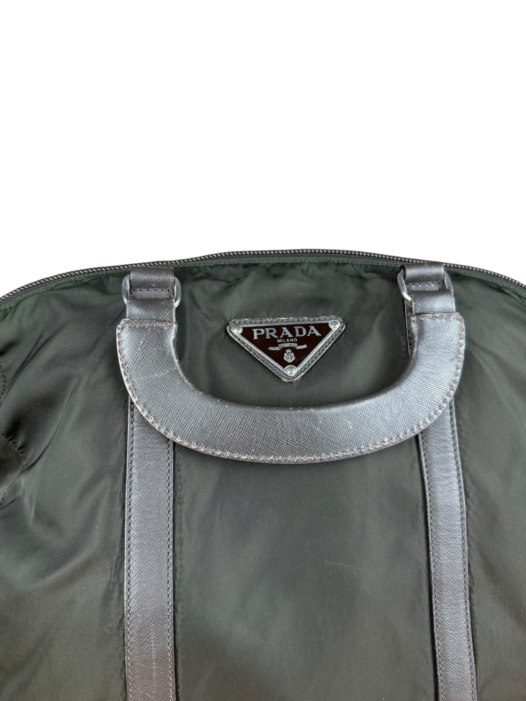 Prada Vintage Green Nylon Top Handle Bowler Bag