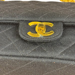 Chanel Navy Blue Cotton Jersey Classic Double Flap Shoulder Bag