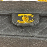 Chanel Navy Blue Cotton Jersey Classic Double Flap Shoulder Bag