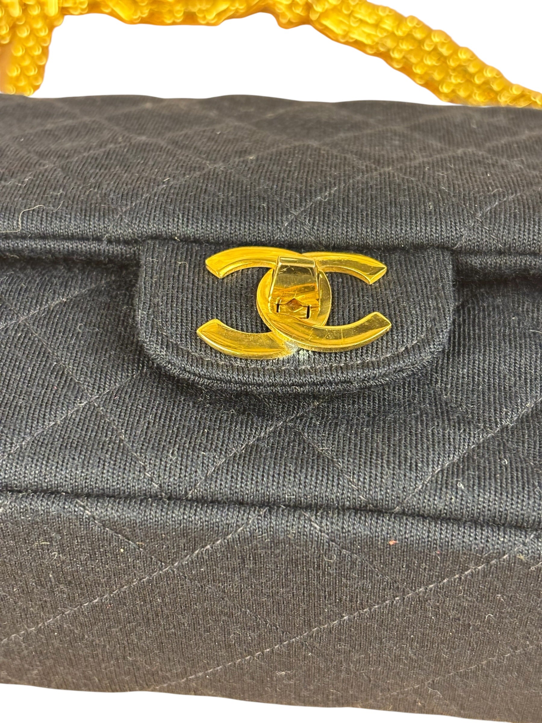 Chanel Navy Blue Cotton Jersey Classic Double Flap Shoulder Bag