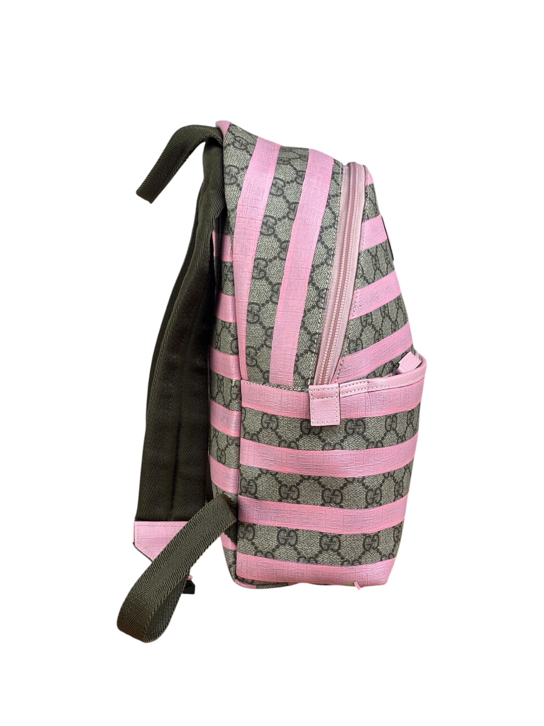 Gucci Pink Stripped Kids GG Supreme Canvas Backpack