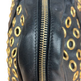 Prada Vintage Black Leather Nappa Metal Grommet Bauletto Handbag