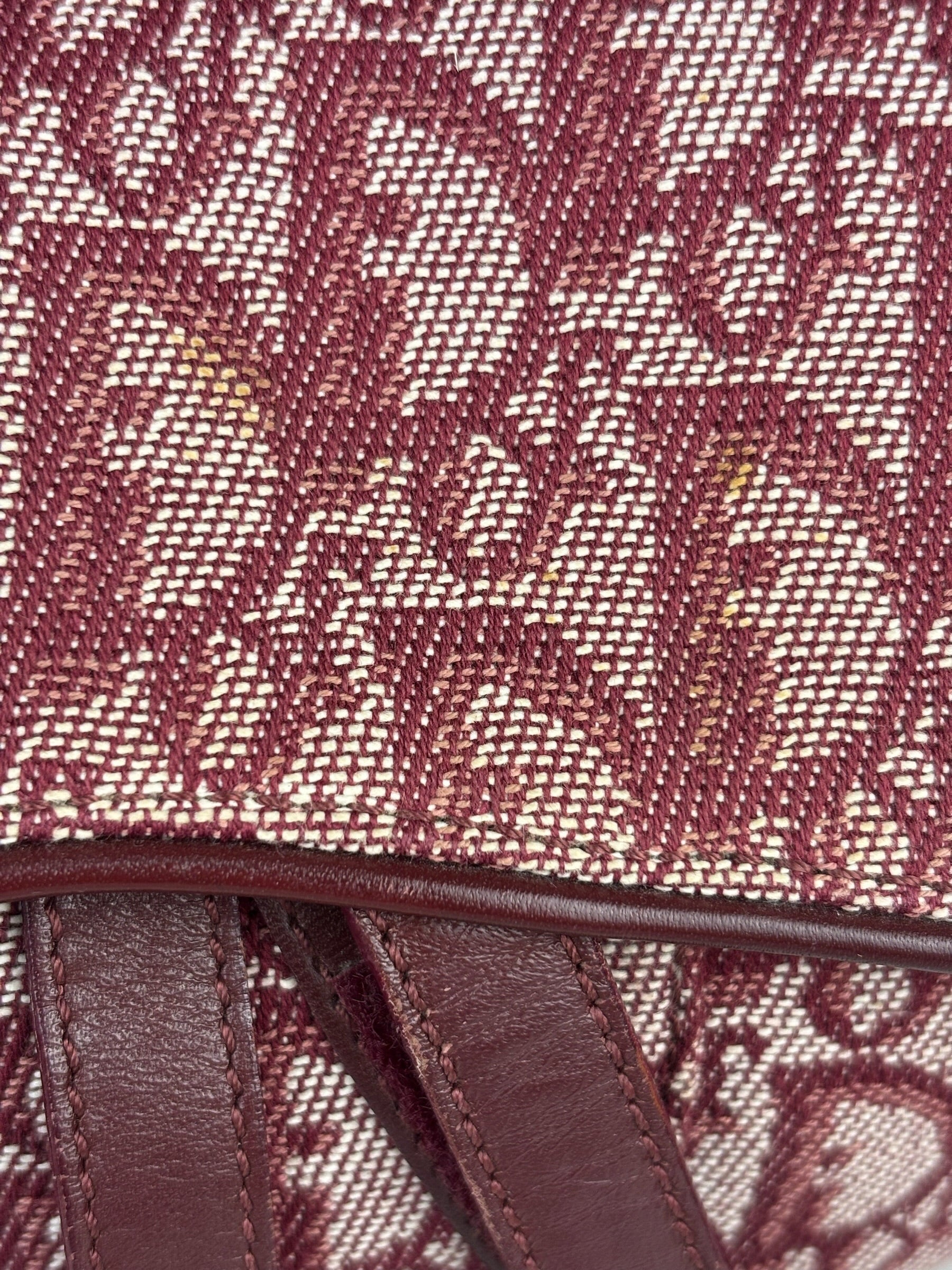 Christian Dior Burgundy Leather Oblique Saddle Handbag