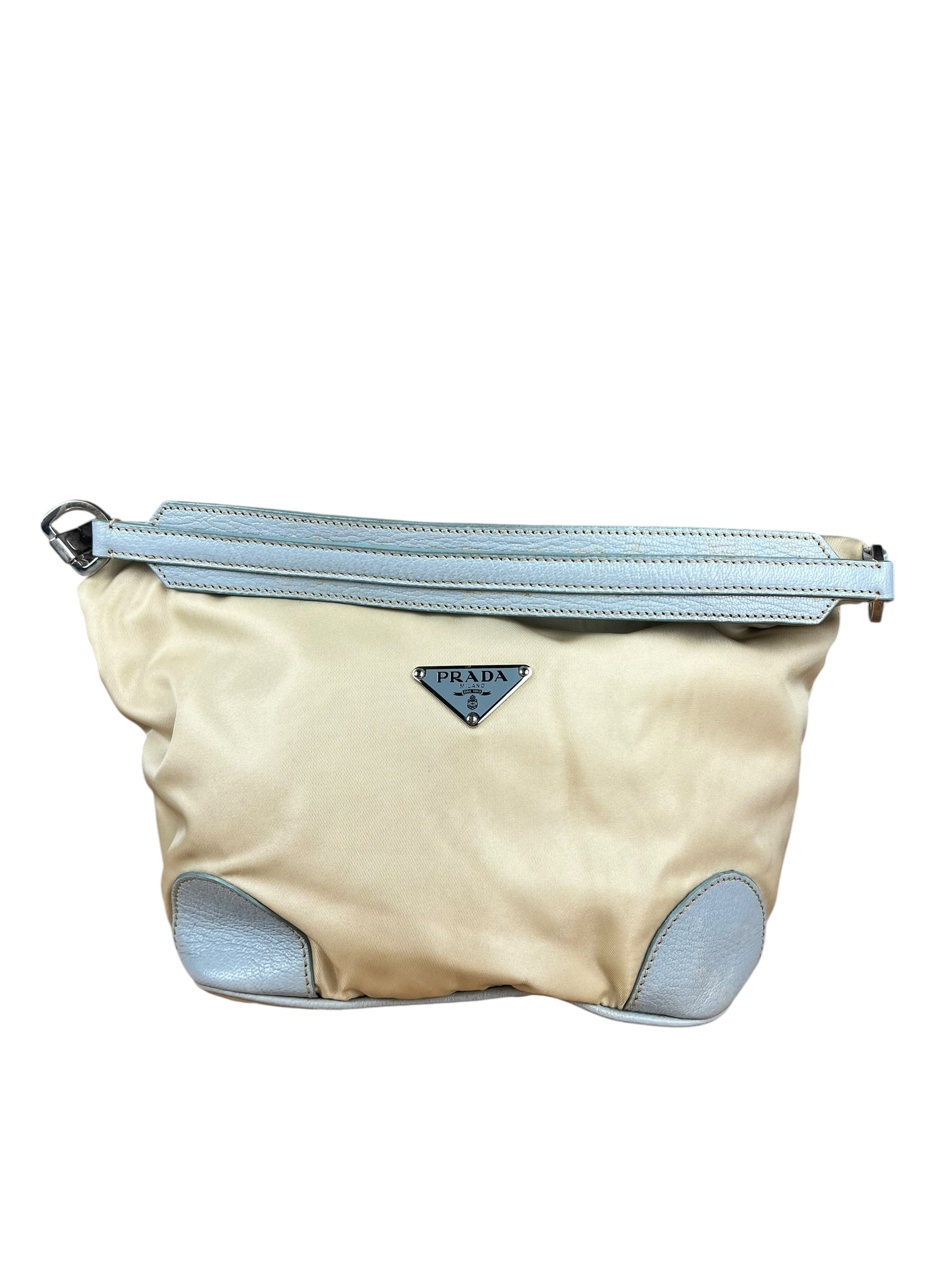 Prada Vintage Nylon Blue Leather Pochette