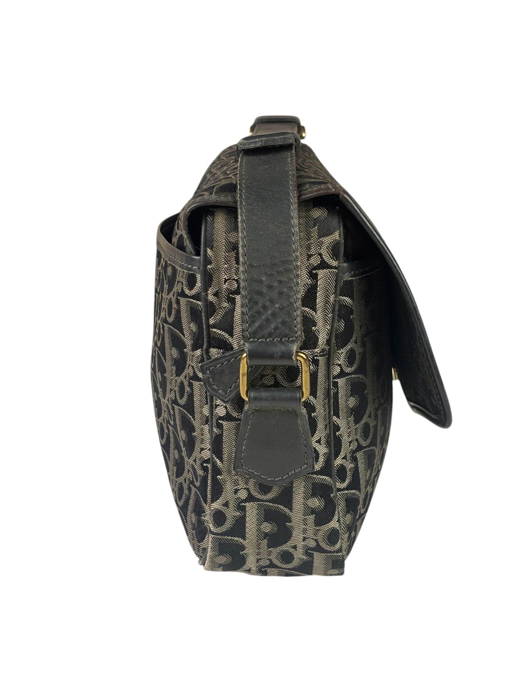 Christian Dior Vintage Black Leather Trim Trotter Crossbody Bag
